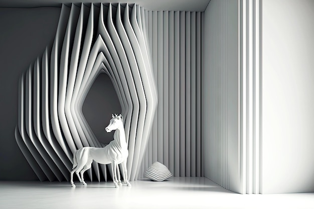 Abstract interior e in form of 3d rendering minimal room with ribbed and steed walls generative ai