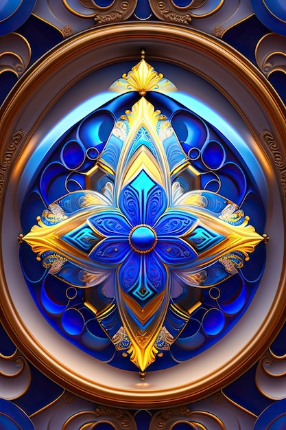 Abstract intricate symmetrical blue ornament Fantastic glowing fractal shapes Festive wallpaper