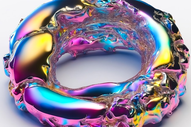 Photo abstract iridescent 3d ring with a holographic texture