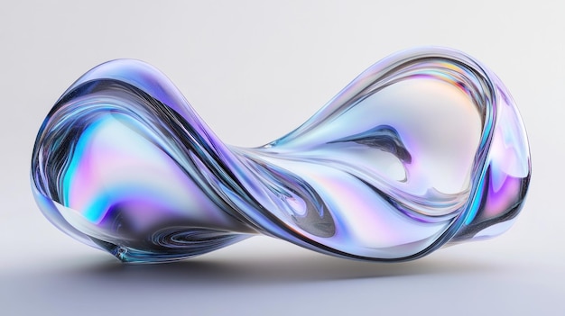 Abstract iridescent glass sculpture with flowing curves