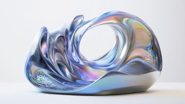 Photo abstract iridescent glass sculpture with a ring shape