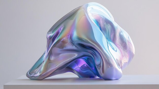 Photo abstract iridescent sculpture on a white surface