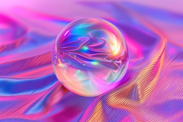 Photo abstract iridescent sphere with holographic cloth texture