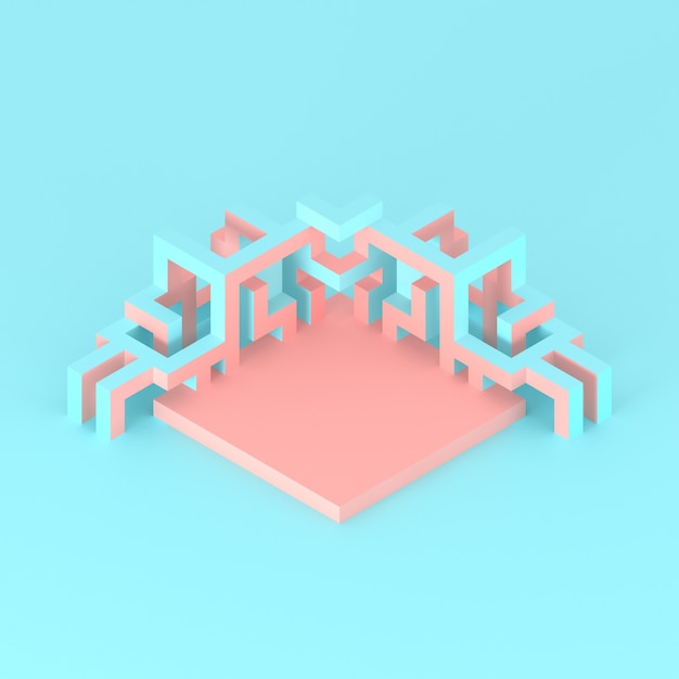 Abstract isometric arrangement of an expanding cube 3D illustration