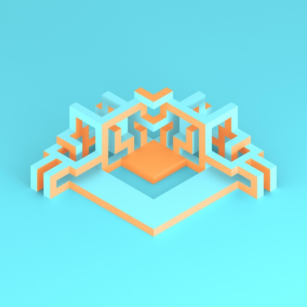 Abstract isometric arrangement of an expanding cube 3D illustration