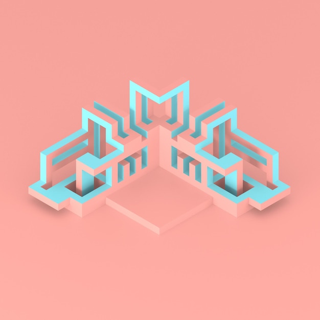 Abstract isometric arrangement of an expanding cube 3D illustration