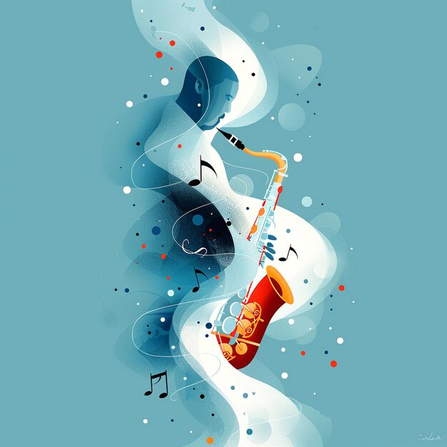 Photo abstract jazz music illustration with a colorful saxophone