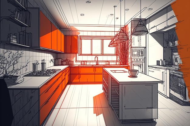 Abstract kitchen interior design sketch