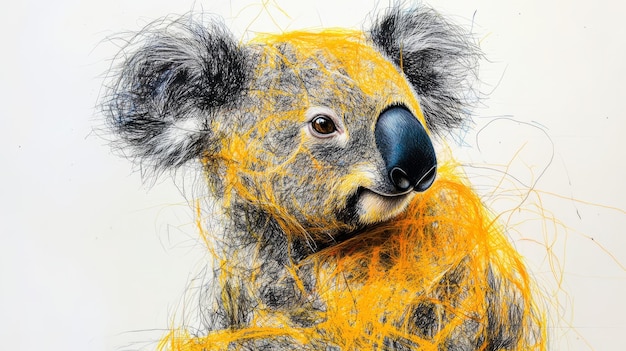 Abstract Koala Pen Art FullBody Side Profile in Yellow and Black Ultra HD 4K