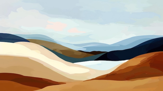 Abstract landscape featuring rolling hills in soft colors evoking tranquility and nature