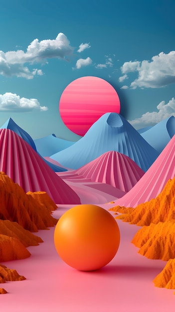 Photo abstract landscape illustration with mountains and sun