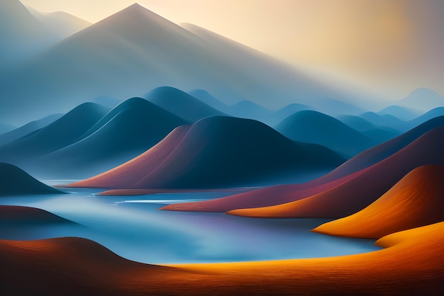 Abstract landscape pop surrealism digital matte background