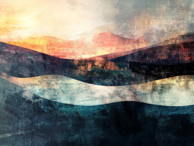 Photo abstract landscape with curving layers and grunge texture