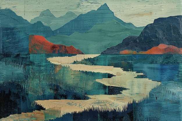 Abstract Landscape with Mountains and River