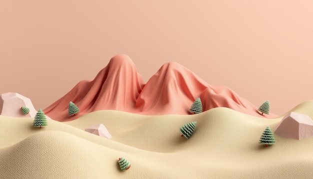 Photo abstract landscape with soft pink mountains and green trees