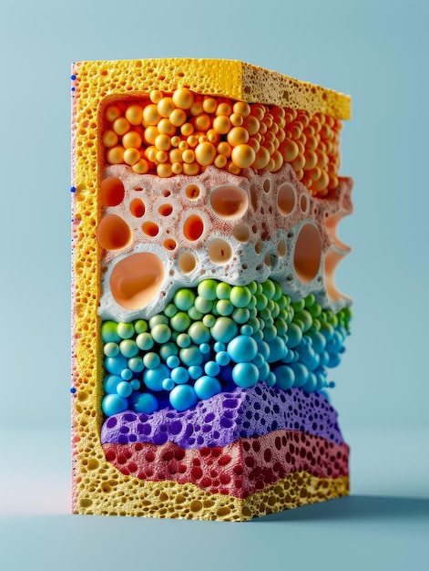 abstract layered colorful sponge texture with rainbow colors and bubbles