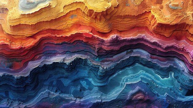 Photo abstract layered landscape in blue purple orange and yellow hues