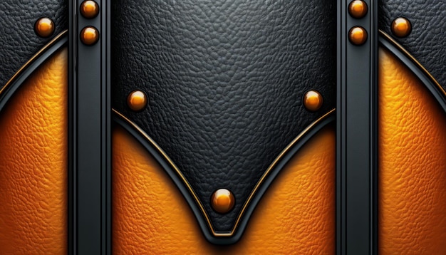 Photo abstract leather and metal background with orange and black