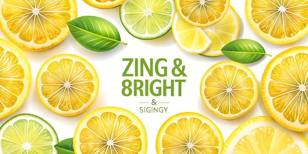 Abstract lemon slices forming a refreshing breeze with Zingy Bright text concept as A zesty vector