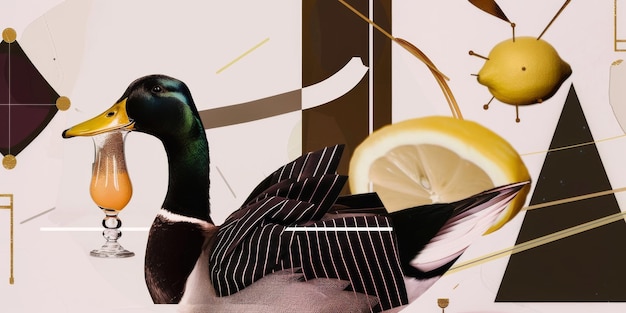 Photo abstract lemons and duck in geometric cocktail party scene