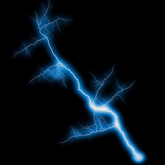 abstract light blue lighting natural thunder realistic magic overlay bright glowing effect on black