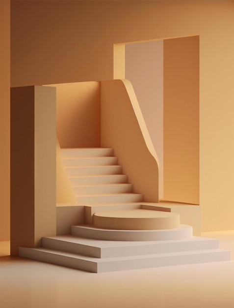 Abstract light orange stair structure display background Created with Generative AI technology