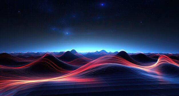 Abstract light painting background Futuristic wave and mountain illustration