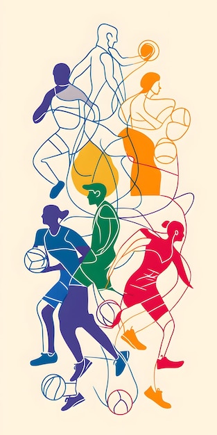 Photo abstract line art of diverse athletes competing