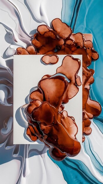 Photo abstract liquid art background brown watercolor translucent blots on white paper