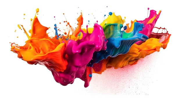 Abstract liquid color explosion colorful artistic yellow blue purple red orange splashing splatter in the air white background