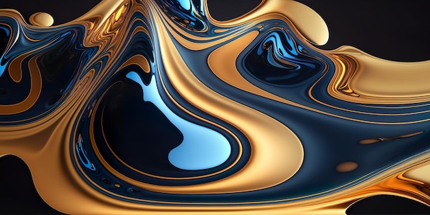 Abstract liquid dark blue background with gold Generative AI