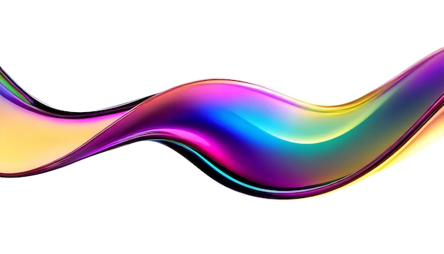 Abstract liquid glass shape with colorful reflections Ribbon of curved water with glossy color wavy fluid motion Chromatic dispersion flying and thin film spectral effect