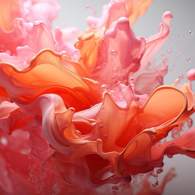 Abstract liquid paint red and rose Captivating Dance of Coral and Peach Paint Splashes in a Surreal Fluid Art Display