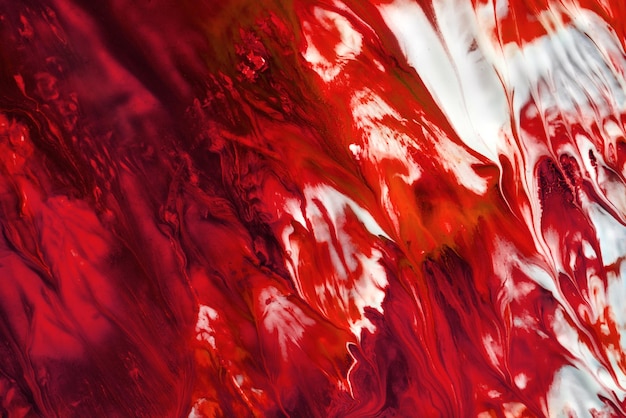 Abstract liquid red white colors paint background Fluid art lush lava bloody sea wave