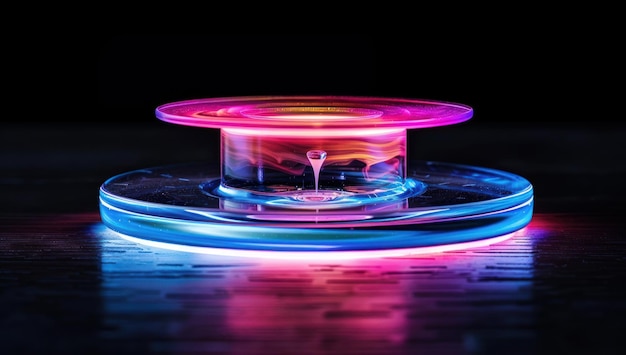 Photo abstract liquid sculpture with neon lights