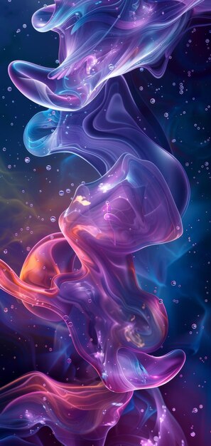 Abstract liquid shapes in vibrant purple and blue hues creating a mesmerizing visual effect