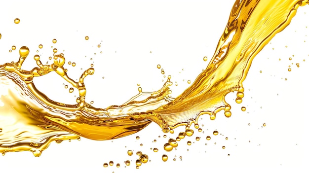 Photo abstract liquid splash of golden oil isolated on white background