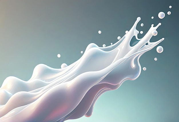 Photo abstract liquid splashing white wave with drops and holographic effect