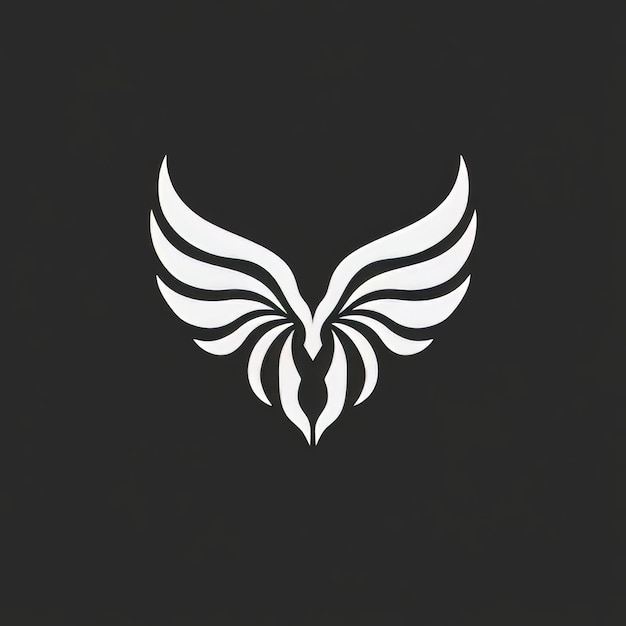 Abstract logo of white stylized wings with black background