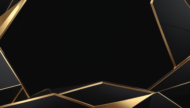 Abstract luxurious polygonal black background with gold accents Frame for text 3d render