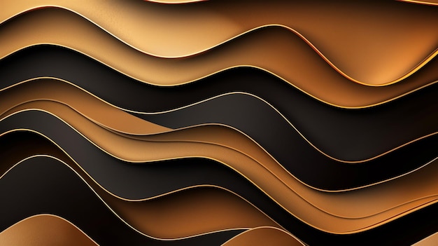 Abstract luxury background in paper cut Brown and golden wavy layers