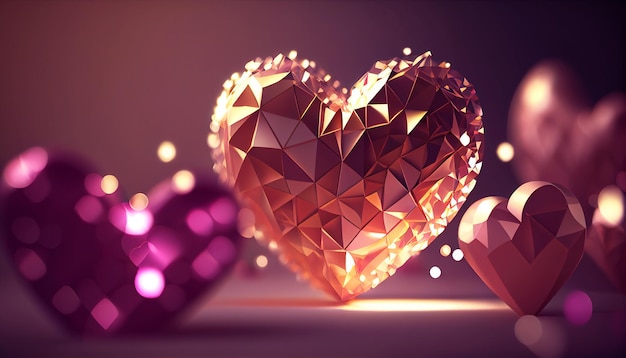 Abstract luxury beautiful crystal heart pink gold Love concept Generative AI