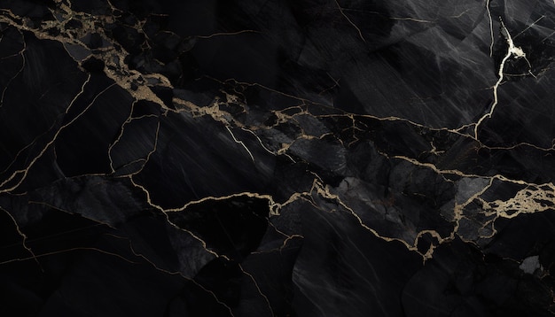 Abstract luxury black marble with refined yellow gold streaks texture wallpaper background