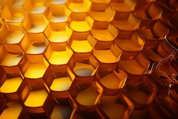 Abstract macro image of a honeycomb Closeup of a wax honeycomb filled with honey Artistic abstract background