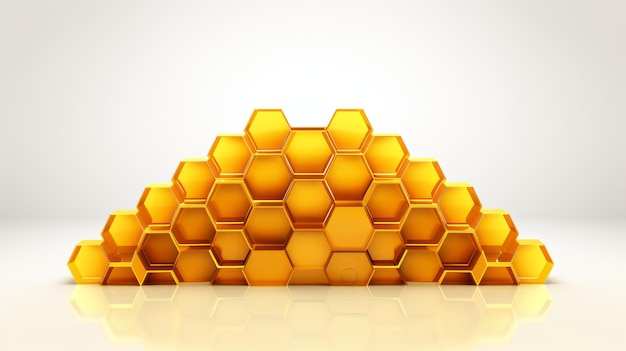 Abstract macro image of a honeycomb Closeup of a wax honeycomb filled with honey Artistic abstract geometric pattern Isolated on white