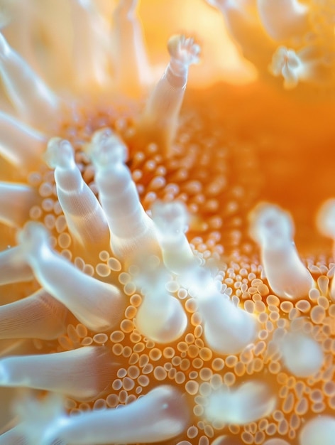 Abstract Macro Shot of Vibrant Coral Polyps Marine Life and Ocean Ecosystem