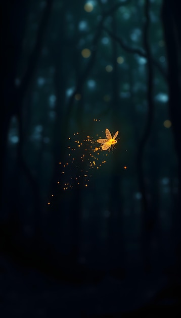 Abstract and magical image of Firefly flying in the night forest Fairy tale concept isolated with