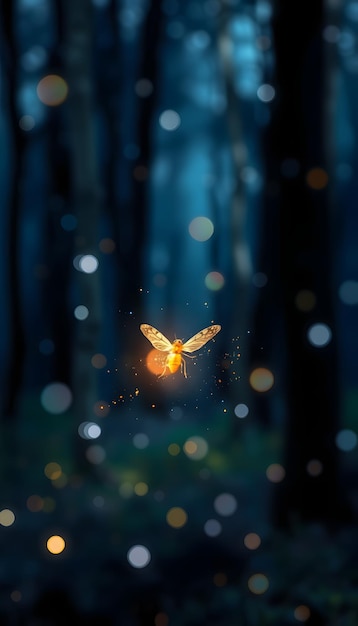 Abstract and magical image of Firefly flying in the night forest Fairy tale concept isolated with