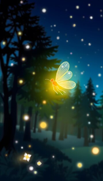 Photo abstract and magical image of firefly flying in the night forest fairy tale concept isolated with