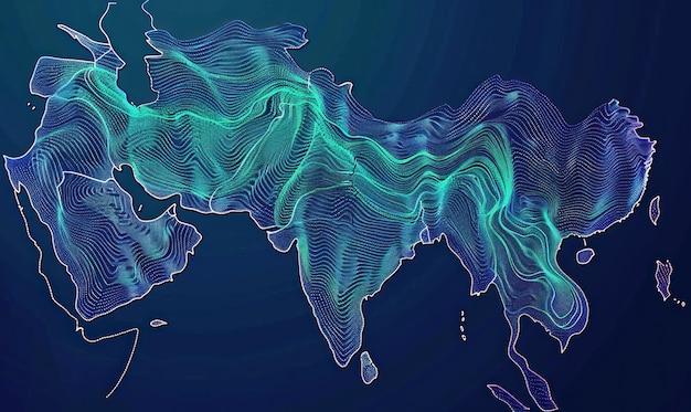 Photo abstract map of asia with wavy lines